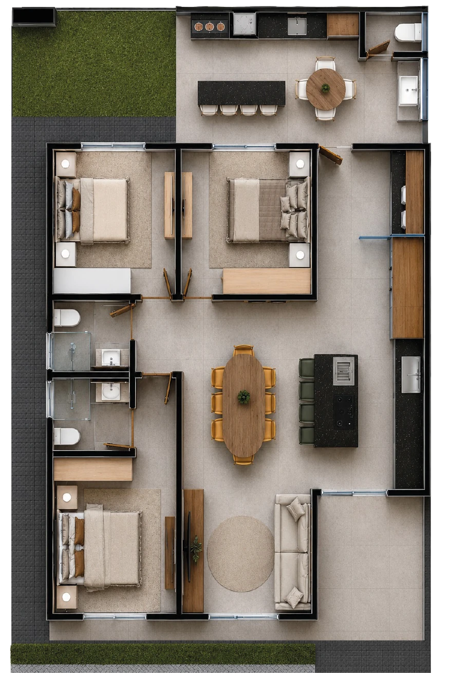 Planta da residência com 3 dormitórios
